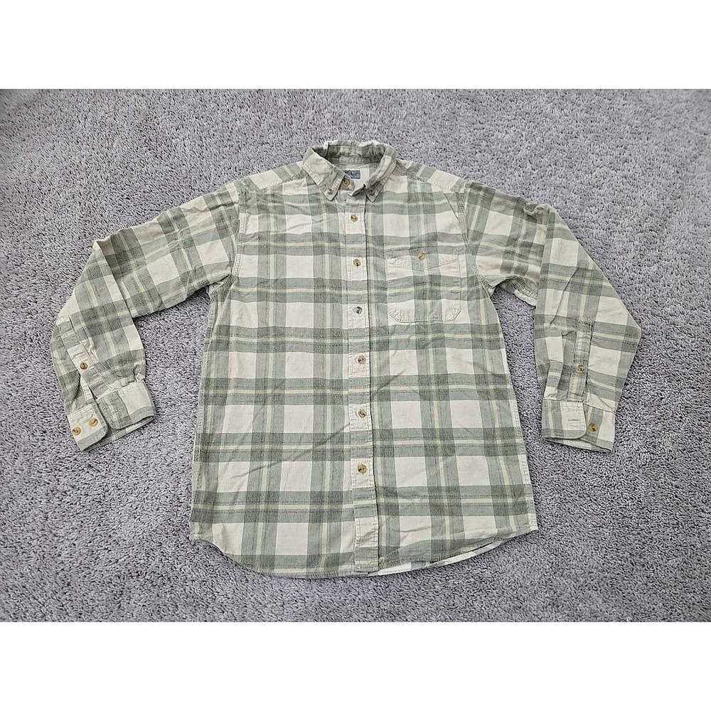 Travel Smith Button Up Shirt Mens M Green Plaid Flannel Long Sleeve Chest Pocket